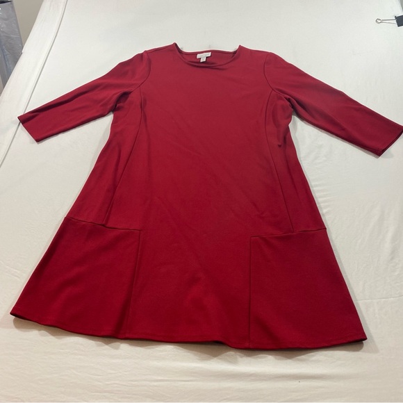 J. Jill Dress mini Woman’s Medium Feminine Modest  Long Sleeve Red Crew neck - Picture 1 of 6